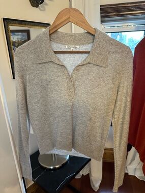 Reformation Cashmere Grey knit polo